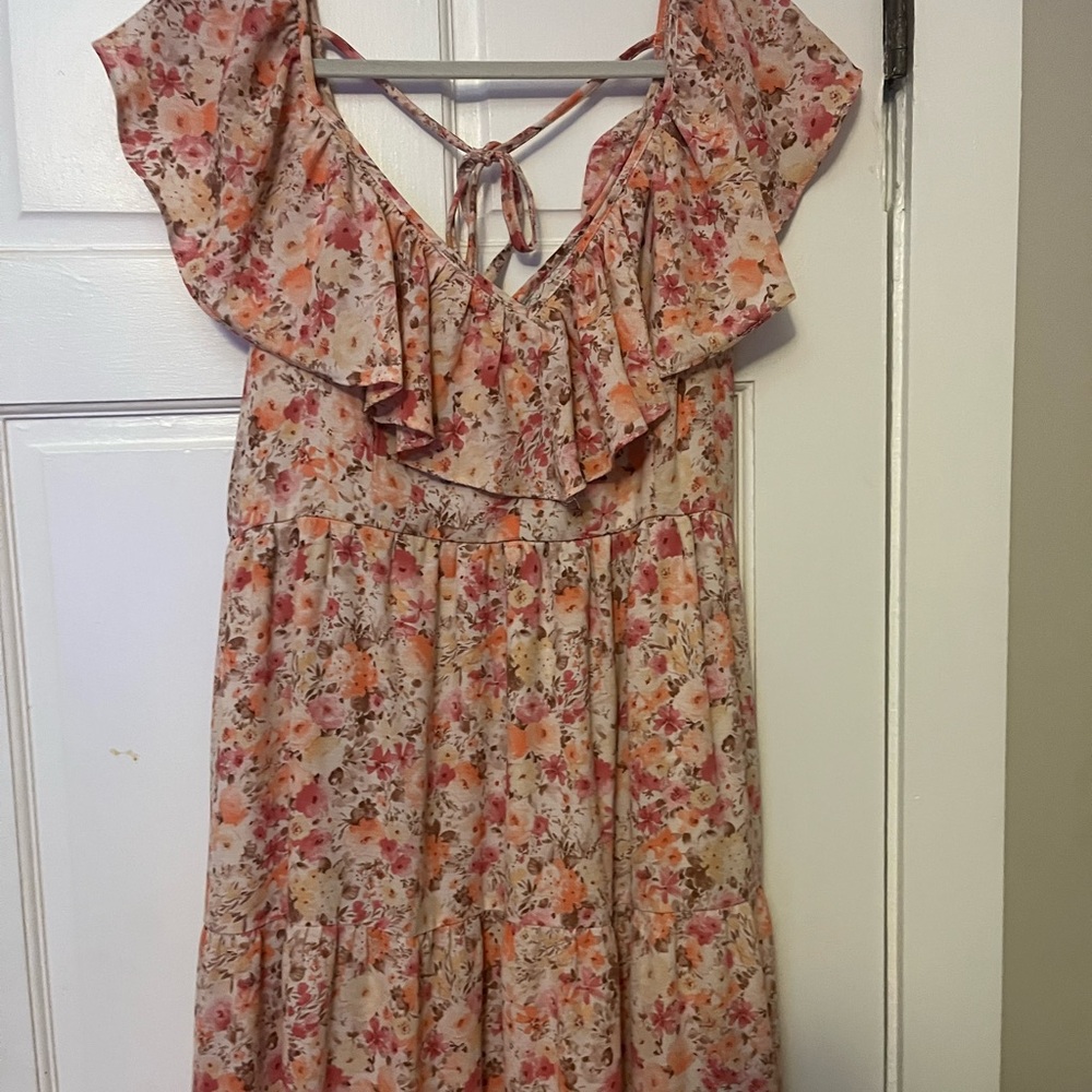 ARULA Pink Floral Maxi Dress with Ruffle V-Neck